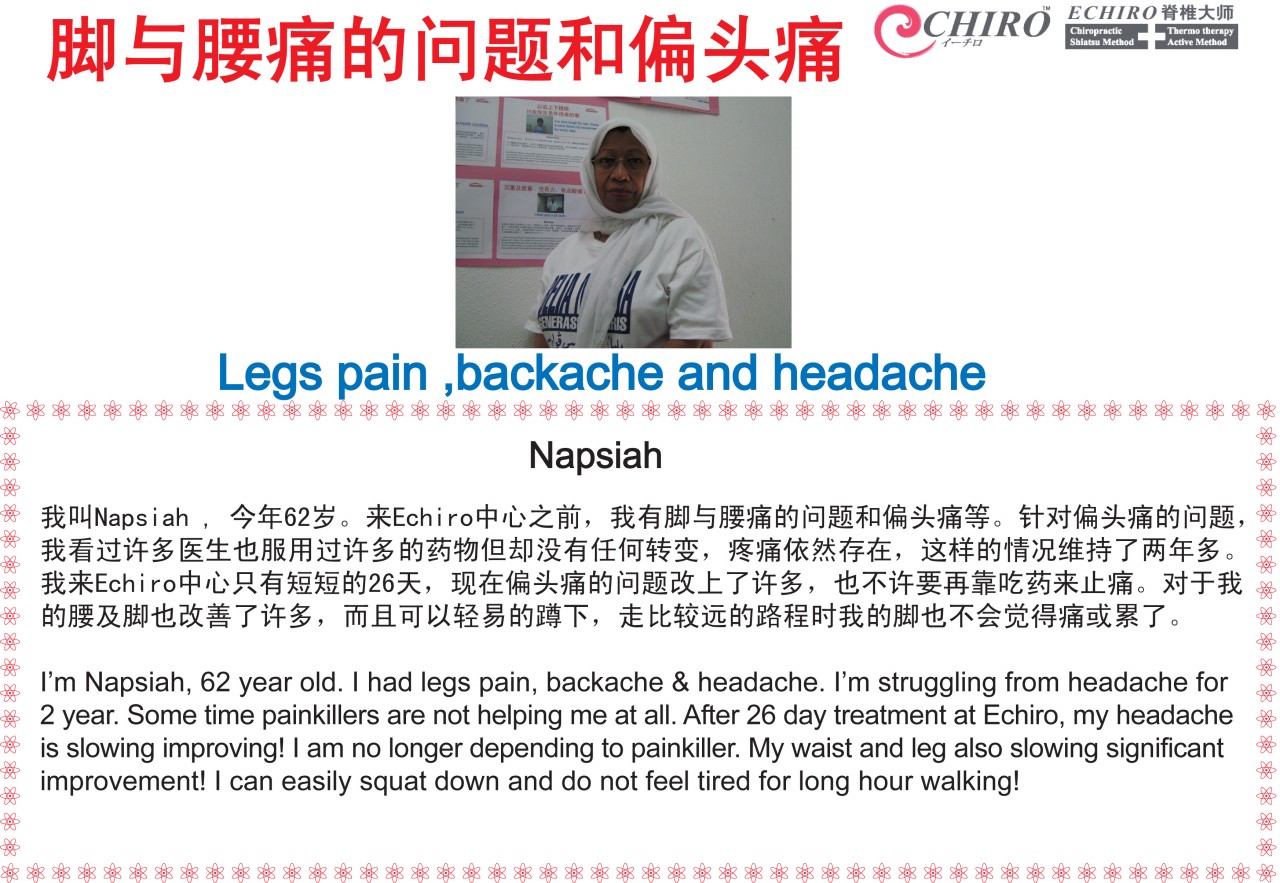eChiro Spine Stretching Solutions for dizziness, headache, headache, back pain, leg pain
